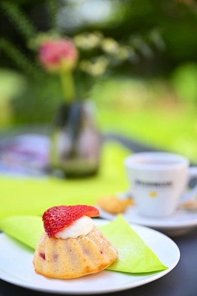 Dessert mit Erdbeeren im Erbeldingers Weingarten
