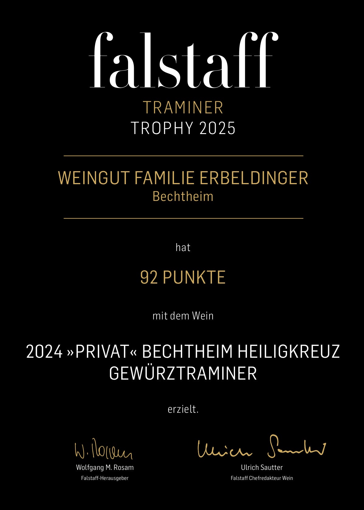 
                  
                    2024 Bechtheimer Heiligkreuz Gewürztraminer privat (Bio) - der Aromenintensive.
                  
                